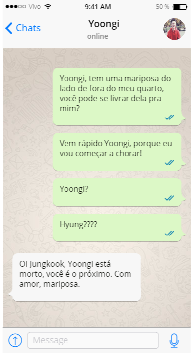 imaginesbtsbr's tweet photo. *Yoongi morreu* - Whatsapp https://t.co/YVejxepC2O