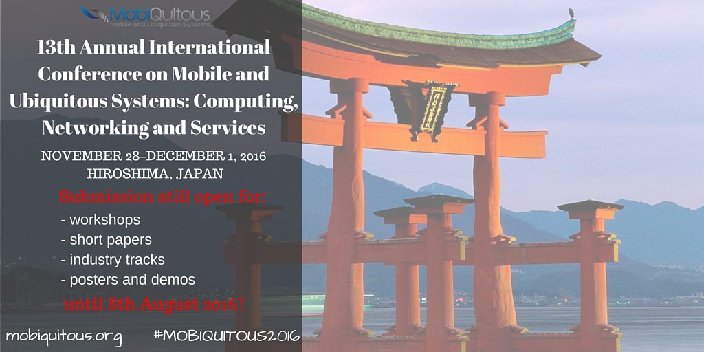 EAI_Social's tweet image. #MOBIQUITOUS2016 is calling for #workshops #shortpapers #industrytracks #posters and #demos! bit.ly/29y15bQ
