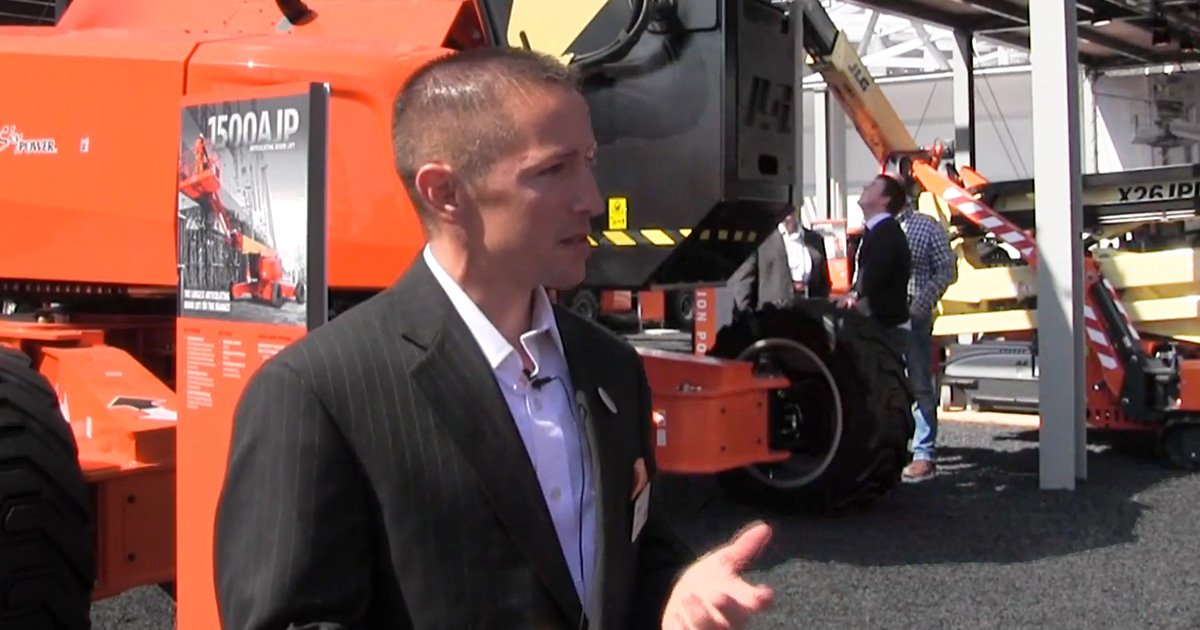 JLG_Industries's tweet photo. Corey Raymo talks to @KHL_AI about the 1500AJP. Get a closer look in this video. #bauma2016 https://t.co/scWRMYV1QE https://t.co/3AK6a8JOzx