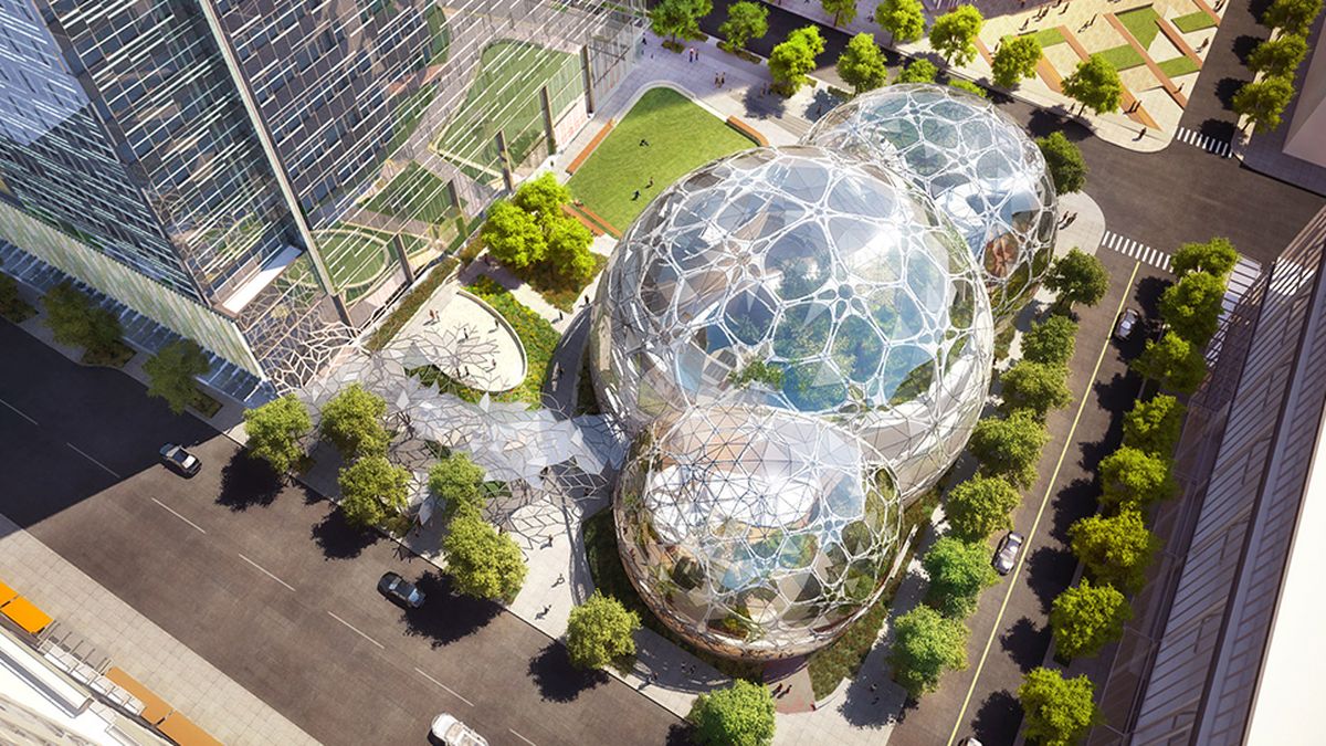verge's tweet photo. Amazon is building indoor treehouses for its employees in downtown Seattle https://t.co/kCKTrthSpw https://t.co/fuylgyYxCJ