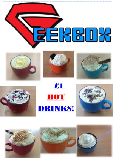 GeekBoxComics's tweet image. WHAT?! ONLY £1 for ALL hot drinks?