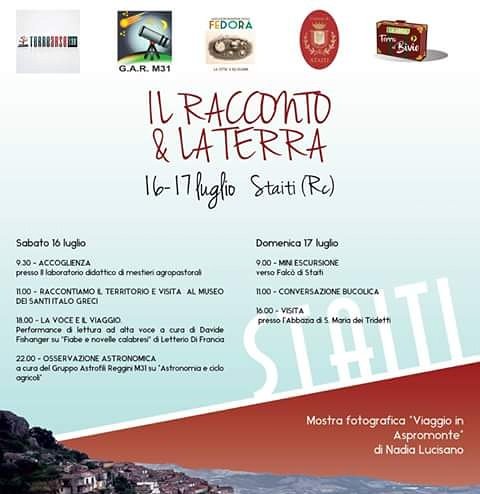 fedora_aps's tweet photo. Il Racconto e la Terra 16-17 luglio #Staiti #Aspromonte
Venite con noi! :) https://t.co/zgKRHgTiTK