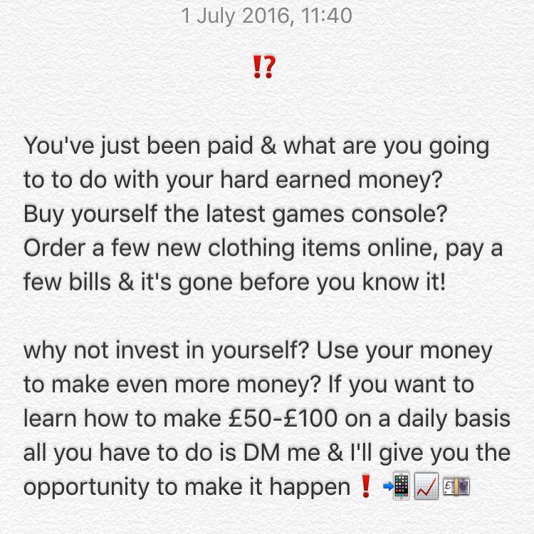 fhtpascoe's tweet image. Life is too short to work 9-5 90% of your life. Why not use some money to make even more money? DM to find out how📲💷