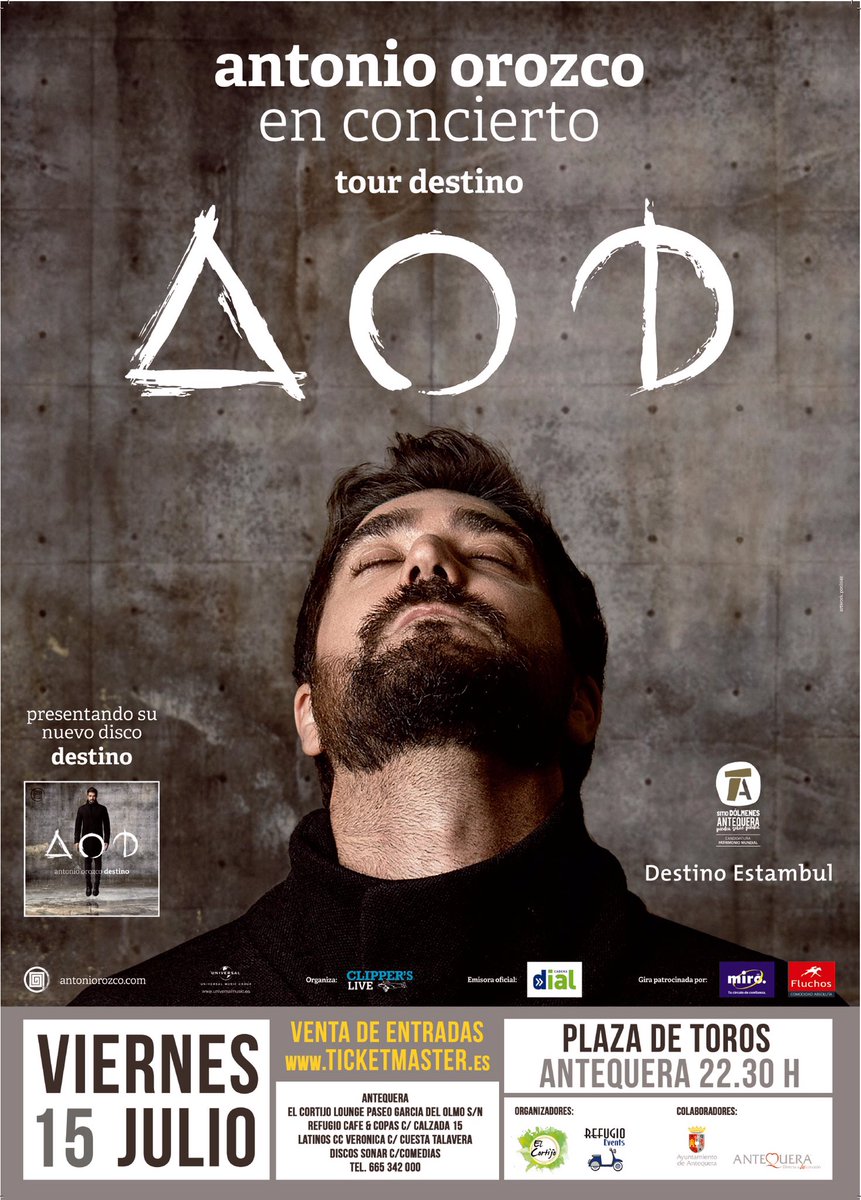 ATQaTuCorazon's tweet photo. Comienza la cuenta atrás para el concierto de @antoniorozco #DestinoEstambul el 15 de julio en @CosodeAntequera https://t.co/Qk847TRGMN