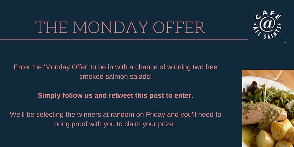 cafeatallsaints's tweet photo. Hi #HerefordHour, follow us &amp; share this post to enter our giveaway to win two free smoked salmon salads! https://t.co/1JcMrKfu2t