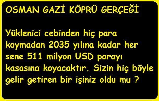 turgaysahinoglu's tweet photo. Osmangazi Köprüsü için 2035 e kadar her yıl 511 milyon dolar ödeyeceğiz. Savunun bakalım malaklar https://t.co/384ub5Qn4G