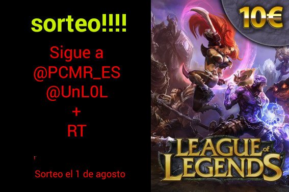 UnL0L's tweet photo. 📣 #SORTEO ¿Quieres ganar una tarjeta de 10€ para #LeagueOfLegends ?
•Sigue a @PCMR_ES  y @UnL0L 
•Haz RT
¡Suerte! 🍀 https://t.co/oORDLCsRMy