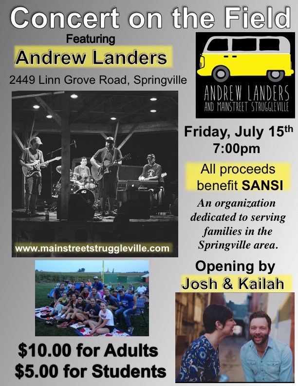 Friday Night, 7:00 - Our 2nd Annual Concert on the Wiffle Ball Field featuring Josh Misener and @msstruggleville!