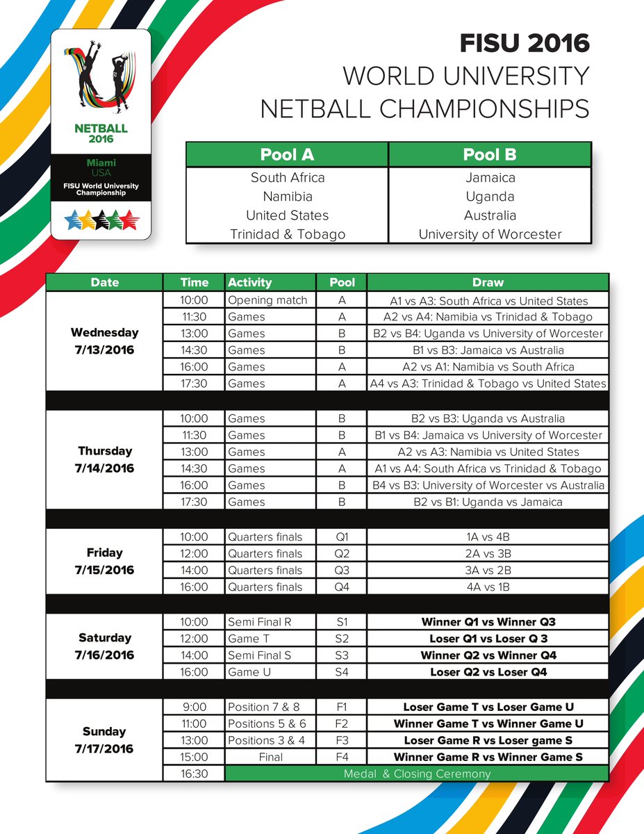 GilbertNetball's tweet photo. Just 2 days to go 'til @FISUnetwork World University Netball Championship!

Here's the schedule... https://t.co/mhIBmHIvJO