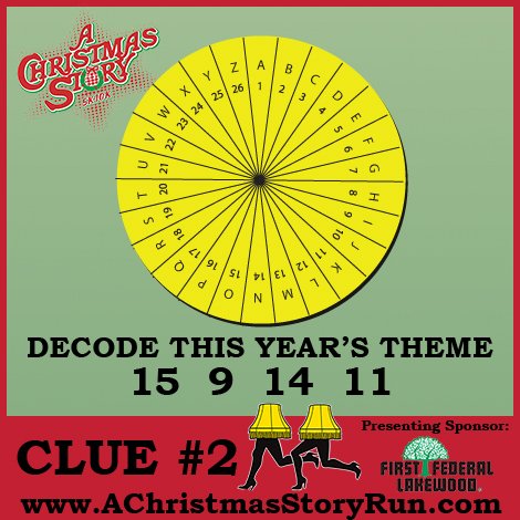 ACS_Run's tweet photo. We've teamed up with @FirstFedLkwd for #ChristmasInJuly! Can you decode this clue for the 2016 #ACSRun theme? https://t.co/RB1WP4an5B
