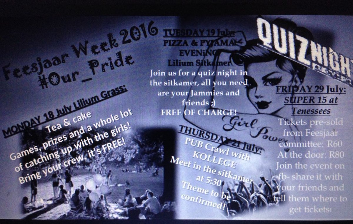 FEESJAAR WEEK 2016 😃 Which day are you looking forward to the most? Kollege pub crawl? 👀