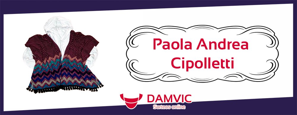 DAMVIC_Sorteos's tweet image. ¡Felicitaciones Paola Andrea Cipolletti!
Con el número 389, sos la ganadora de la remera y poncho femenino
 :)