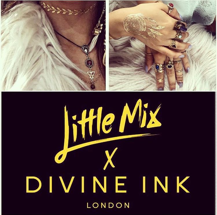 Jade posted this on Instagram with the caption "Perrie's birthday bash wearing our new <a href="/divineinklondon/">divineinklondon</a> tattoos 💛✨"