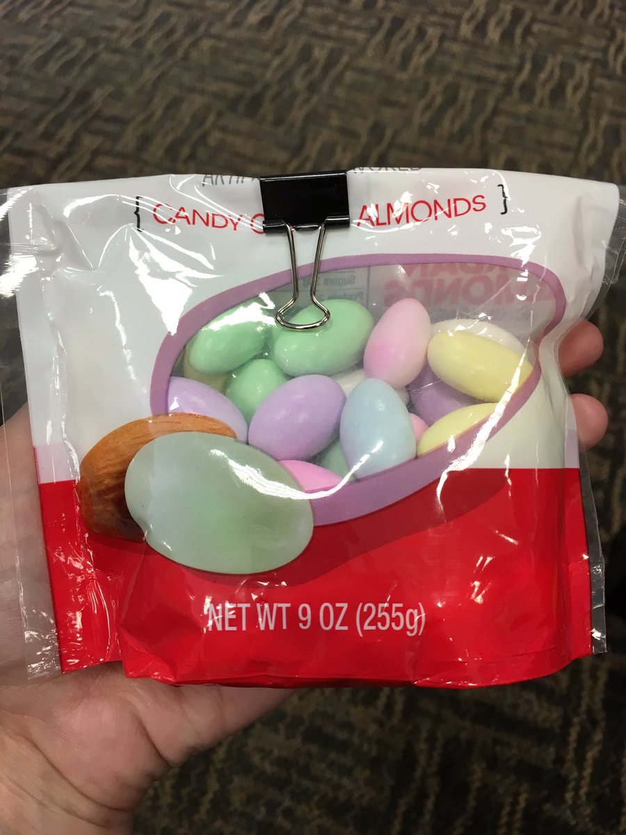 CheapEasyGFree's tweet image. Food hack: At work w/no chip clip to close a snack bag? Use a binder clip! Pictured: #glutenfree @Walgreens candy!