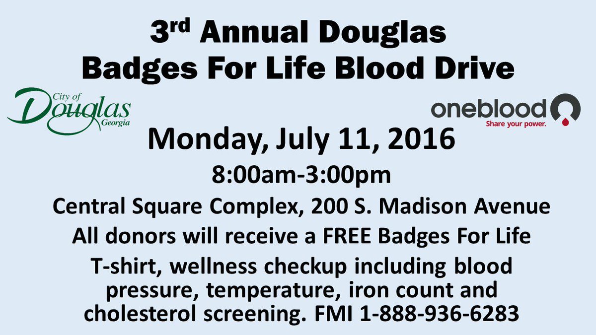 CityofDouglasGA's tweet photo. #BadgesforLife, #OneBlood, #CityofDouglasGA, #CentralSquareComplex, #DonateBlood, #BloodDrive https://t.co/3DMYdSIVpu