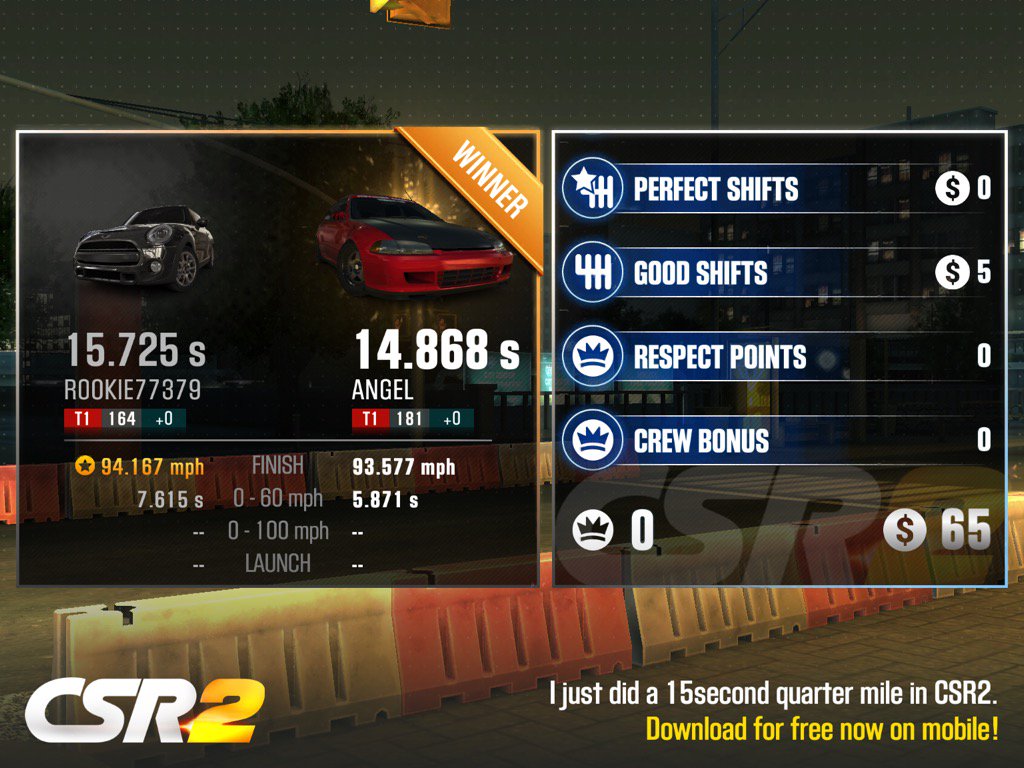 I just did a 15second quarter mile in CSR2.
nmgam.es/cs2srshr