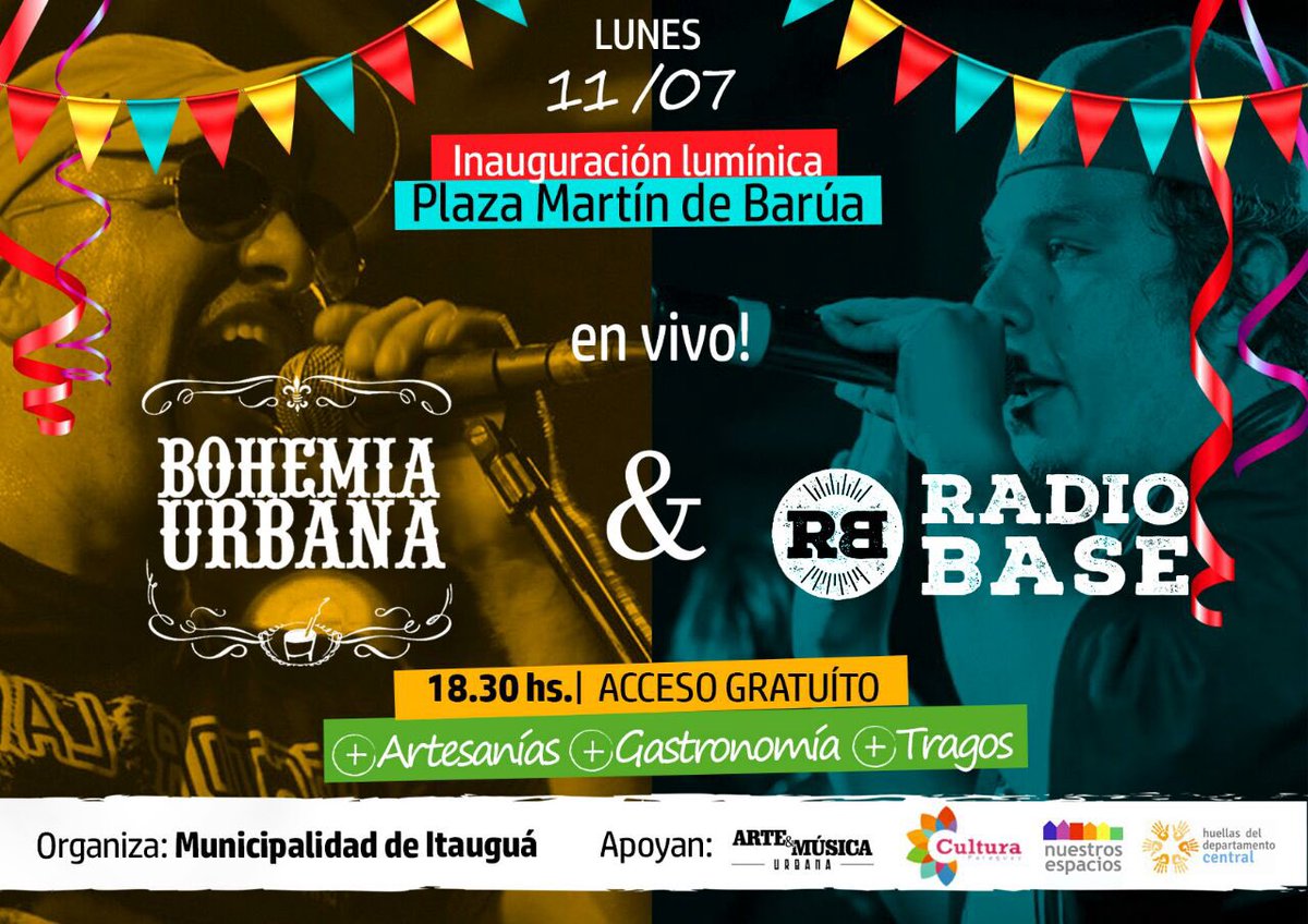 LiveInParaguay's tweet photo. Para afrontar el LuNEs, show en Itagua de @BohemiaUrbanaPY y @RadioBasePY, nos vemos ahí 🤘🏼😎🤘🏼

#LipEventos https://t.co/l0uJkY5Az6