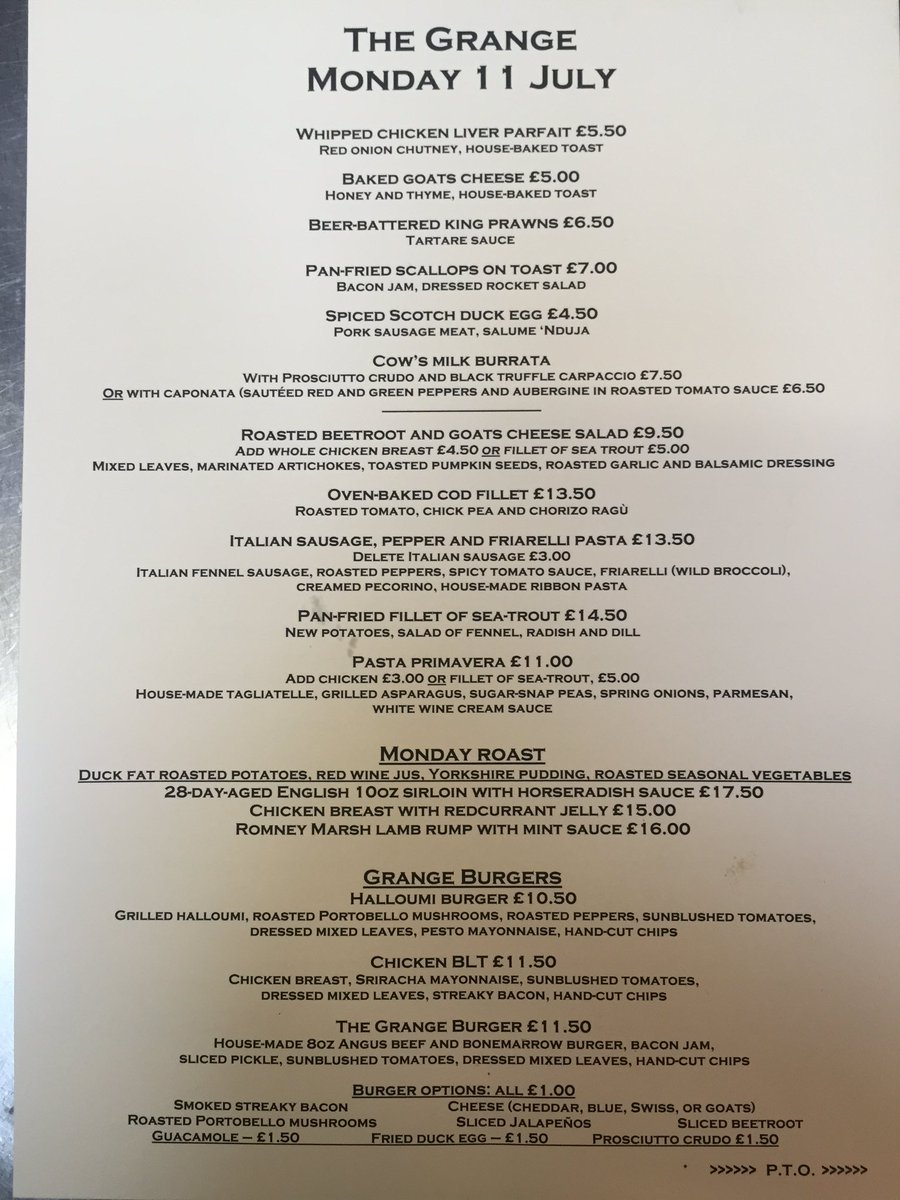 grangechef's tweet photo. Monday menu..... Perfect weather for a monday roast..@gialeese @grange_pub https://t.co/6H1U0ysGZW