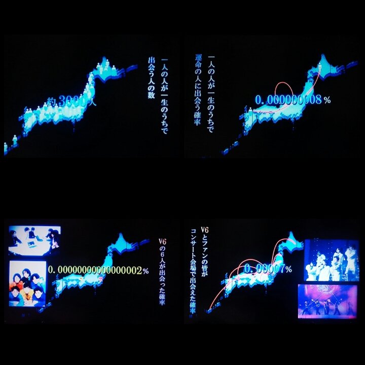 のの このv6の演出には涙が出た 一人の人が一生のうちで運命の人に出会う確率 0 運命の人に出会うってこんなに凄いんだよね こんな確率の中 偶然出会ってグループになって共に生きていくって 本当に奇跡だよね のの このv6の演出には涙が出た 一人の人が一生のうちで運命の人に出会う確率 0 運命の人に出会うってこんなに凄いんだよね こんな確率の中 偶然出会ってグループになって共に生きていくって 本当に奇跡だよね