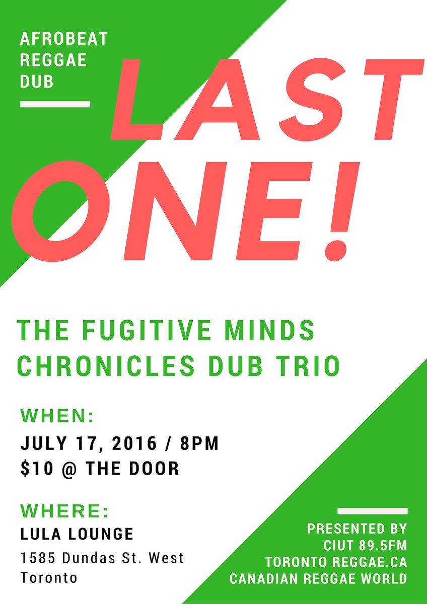 Last concert for a while w/@chroniclesdub3 + @LindsayGamester <a href="/torontoreggae/">Toronto Reggae</a> at <a href="/lulalounge/">Lula Lounge</a> bit.ly/29JYxd2