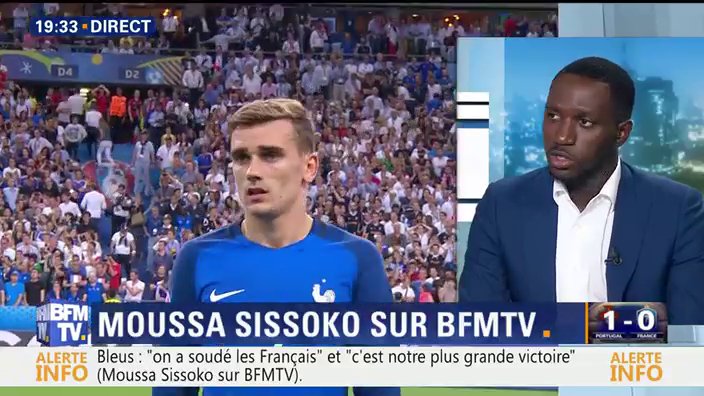 BFMTV's tweet photo. #19hRuthElkrief "Griezmann méritait ce titre de meilleur joueur" dit @MoussaSissoko

📺 Live https://t.co/LIEhlp6yN7 https://t.co/bLyIZnHz2l