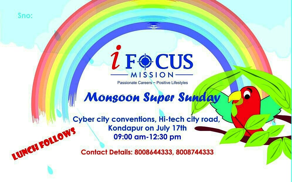 sathishreddy031's tweet photo. #MonsoonSuperSunday @Teamifocus 
At cyber city conversations, hi-tech city on july17th.
Limited passes available https://t.co/hUhxdFEHFi