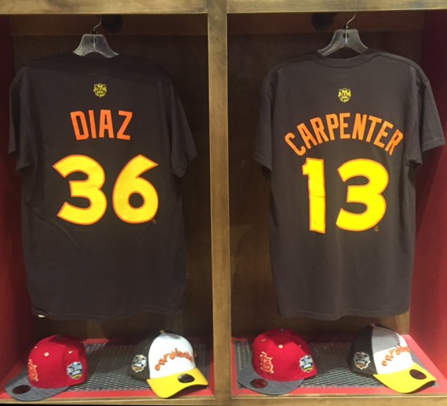 Cardinals's tweet image. Official MLB All-Star merchandise ft. Aledmys Diaz &amp;amp; Matt Carpenter on sale now at the #STLCards team store.