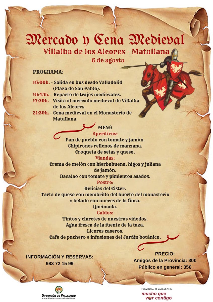 El próximo 6 de agosto nos vamos a la época medieval en #VillalbaDeLosAlcores ¿te apuntas?
