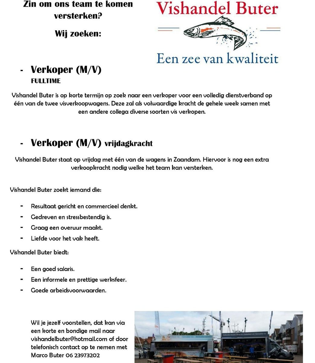 Zin in een nieuwe uitdaging of weet je een geschikt persoon, tip degene! Rt is fijn #vishandelButer