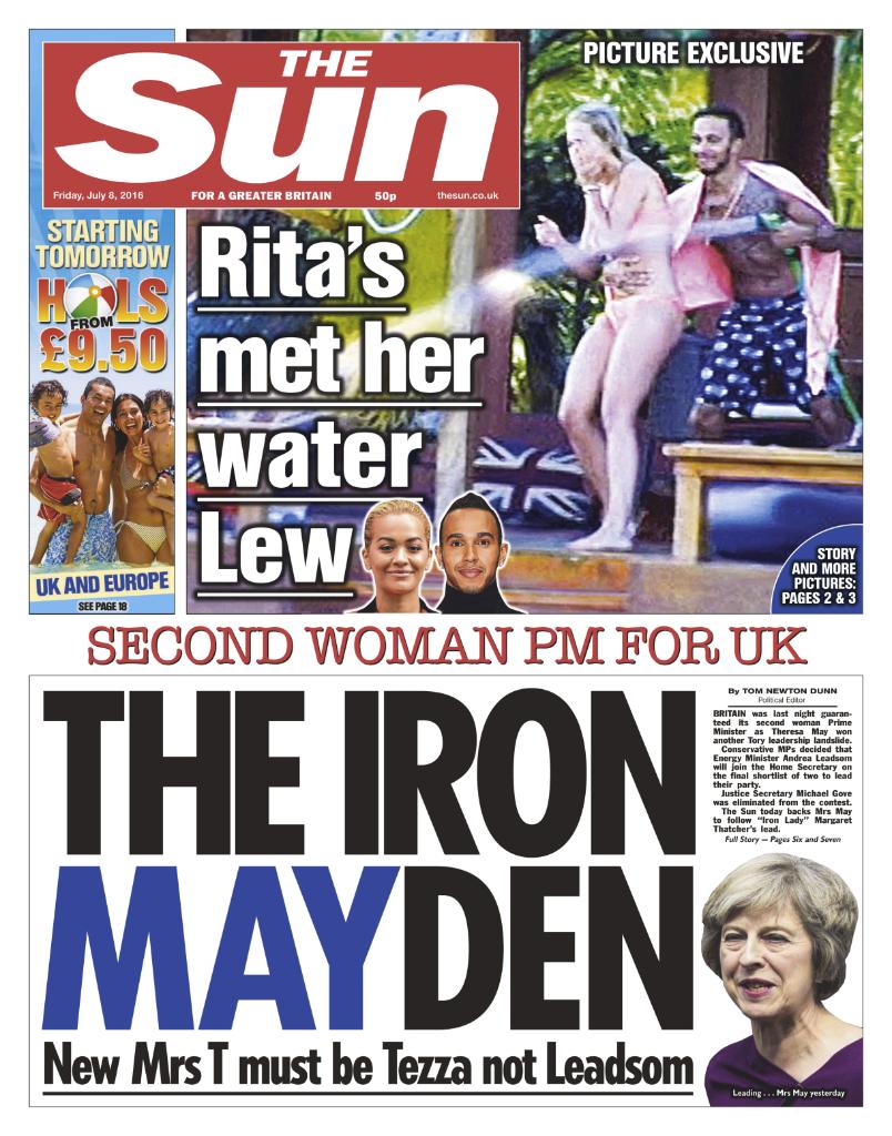 Col cognome che porta, anche per i tabloid inglesi diventa facile fare titoli come <a href="/ilmanifesto/">il manifesto</a> su Theresa New PM UK