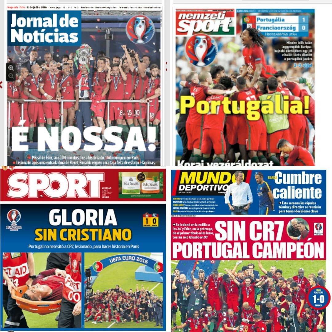 RitaVazdaSilva's tweet photo. 11/7/2016 #Portugal #CampeoesEuropeus #FrontPages #EUROFINAL2016 #europe https://t.co/dSZe0A4ryB
