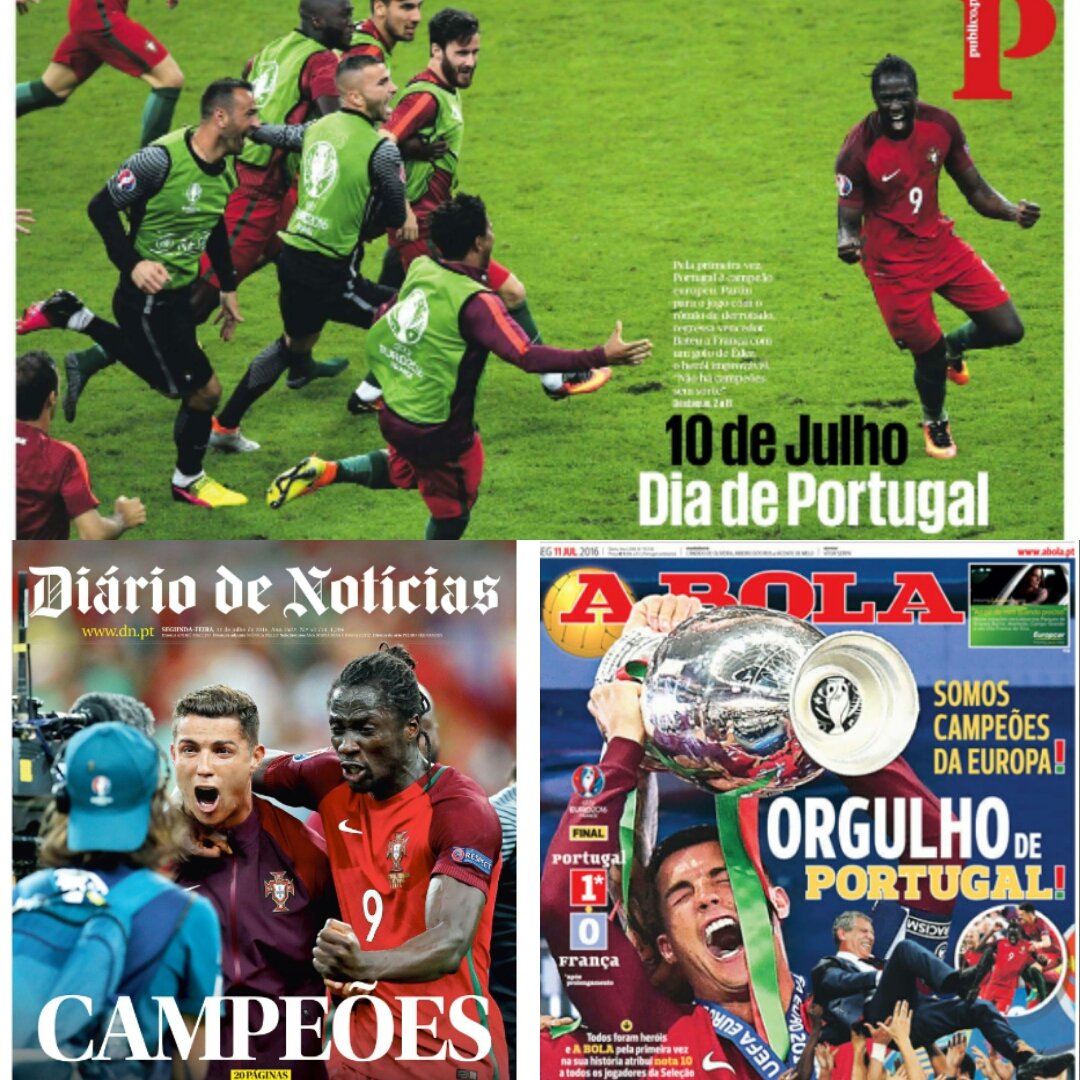 RitaVazdaSilva's tweet photo. 11/7/2016 #Portugal #CampeoesEuropeus #FrontPages #EUROFINAL2016 #europe https://t.co/dSZe0A4ryB