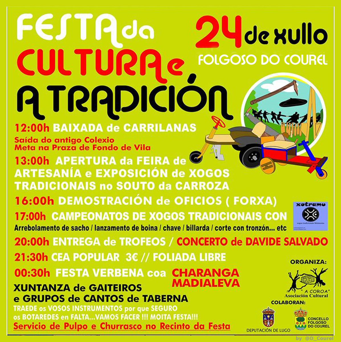 O_Courel's tweet photo. FESTA DA CULTURA E A TRADICÓN
24-xullo, #FolgosoDoCourel

#carrilanas #artesanía #XogosTradicionais #foliada https://t.co/FZzK54LCBU