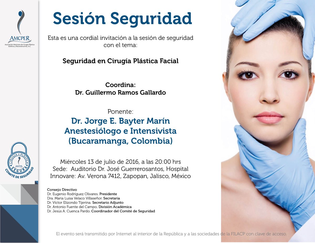 ¡No te lo pierdas!
Miércoles 13 de julio, SESIÓN DE SEGURIDAD, en Guadalajara.
Imparte: Dr. Jorge E. Bayter Marín.