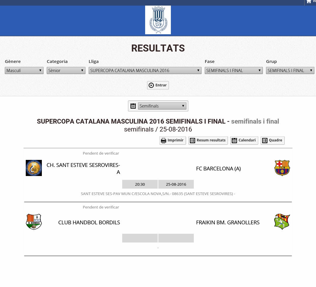 Confirmat horari per semifinal Supercopa Catalana 2016 entre @Handbol_Sanes i <a href="/FCBhandbol/">Barça Handbol</a> DIJOUS 25/Agost 20:30 h.