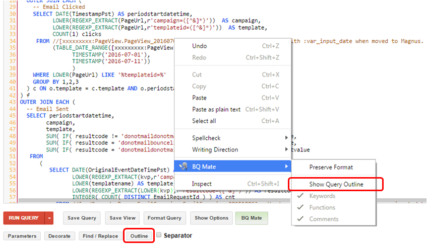 Added improved "Show Query Outline" feature to #BigQueryMate for #BigQuery.