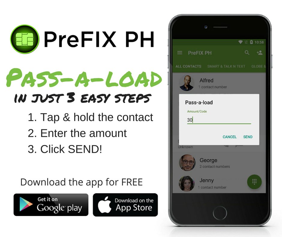 prefixph's tweet image. Sharing load with PreFIX PH is made easier with the Pass-a-Load feature. #prefixph #pasaload #shareaload #giveaload