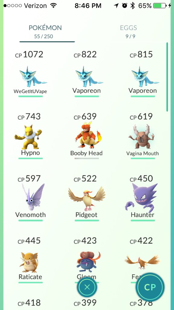 SamEam's tweet photo. @BrendanRG peep this bullshit, I've gotten three goddamn Vaporeons. https://t.co/TFlMbpdwvV