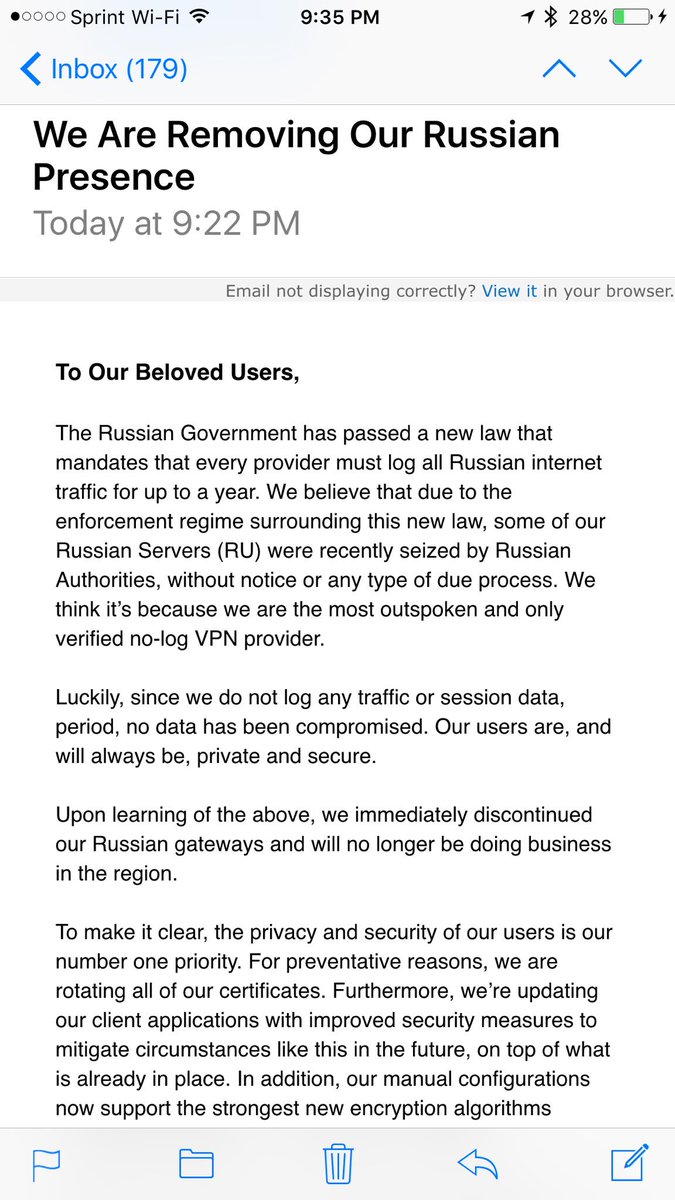 tekmaven's tweet image. Looks like #PrivateInternetAccess had their servers seized in Russia.