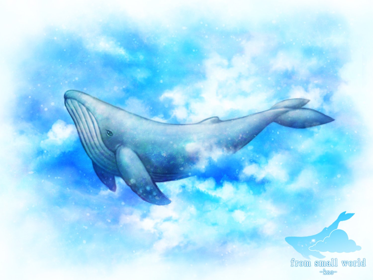 Yu Kaoさん Kaowakao に作品交換にまさかの私の絵をご所望いただき 気持ちの良い空にクジラ が泳いでいる感じ というリクエストを頂き描かせていただきました リアル系のクジラを描いていたのですが 少しやわらかく変更しました T Co