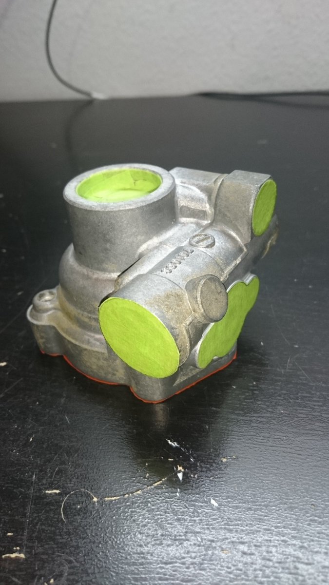 PowderCoatGuide's tweet image. Masking before media blasting. 3M Automotive tape holds up fine as long as you don't blast it directly.