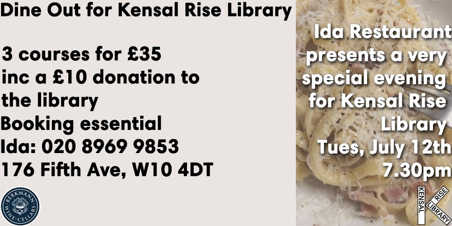 TONIGHT: eat out <a href="/IdaRestaurant/">Ida Restaurant</a> &amp; raise money for Kensal Rise Library! <a href="/TimeOutLondon/">Time Out London</a> <a href="/TimeOutEatDrink/">Time Out Food & Drink</a>