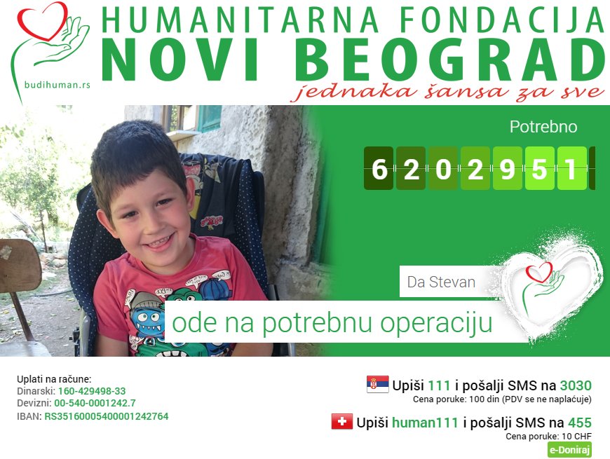 budihuman's tweet photo. Dajmo Stevanu šansu za lepše detinjstvo! Upiši 111 i pošalji SMS na 3030! https://t.co/1K6rtHF3cW https://t.co/6ZjW3yglul