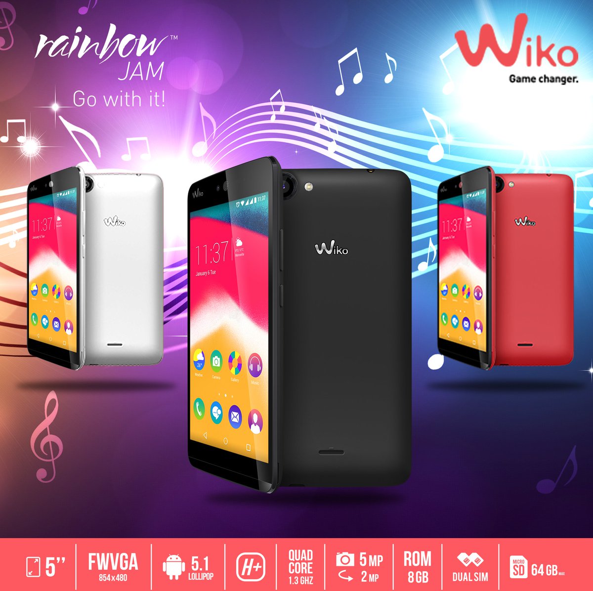 WikoKSA's tweet photo. Feel the wave of Music like never before only on the Rainbow Jam . Explore https://t.co/QKb8eX2SvN #GameChanger https://t.co/2bWzWqeW88