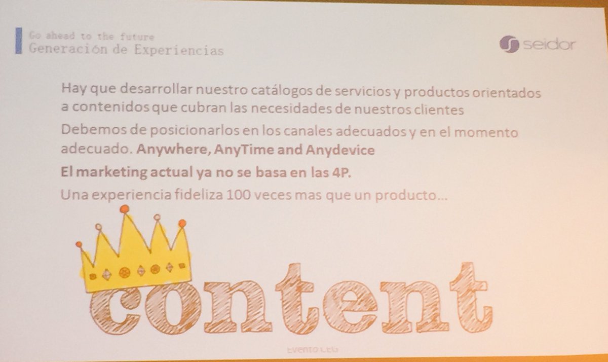 SearaMonica's tweet photo. Una experiencia fideliza 100 veces más q un producto @seidor #jornadaCEG @Club_Excelencia @HumanasSO @BeTICconsult https://t.co/VEUkZyAS4d