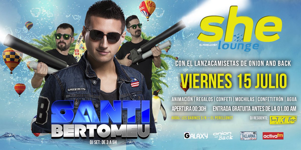 SantiBertomeu's tweet photo. Este VIERNES nos vemos en #SheLounge #ElPerellonet Valencia!! Entrada gratuita hasta la 01:00H @OnionAndBack liooo https://t.co/Wzk3iCfHt4