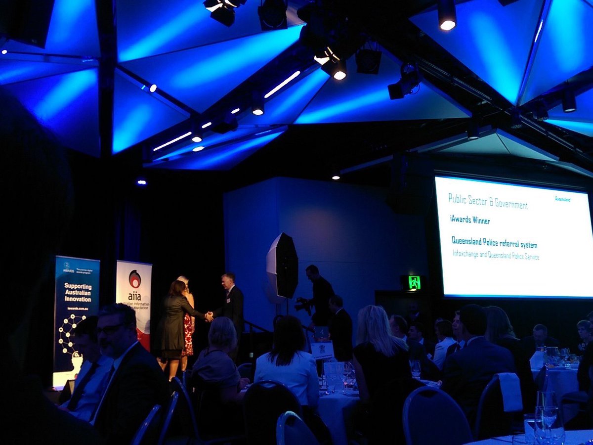 Infoxchange's tweet photo. Very proud to win at @theiAwards w Qld Police for our referral system getting women &amp; children better care #iawards https://t.co/E1YTpYCVoW