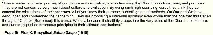 Pope St. Pius X in “Editae Saepe” (1910): Warning about Apostasy