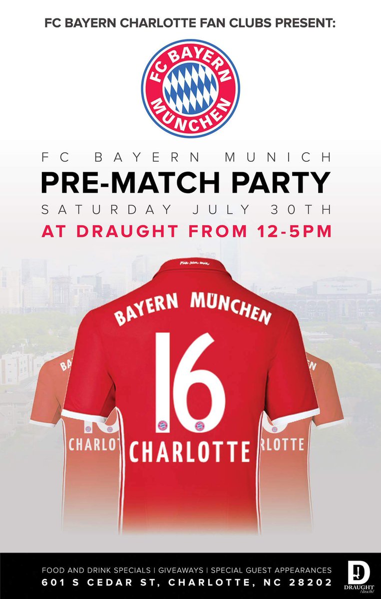 Pre Match Party for <a href="/FCBayernUS/">🇺🇸 FC Bayern US 🇨🇦</a> in Charlotte before the @IntChampionsCup  Who is coming? 
Post Game info coming soon