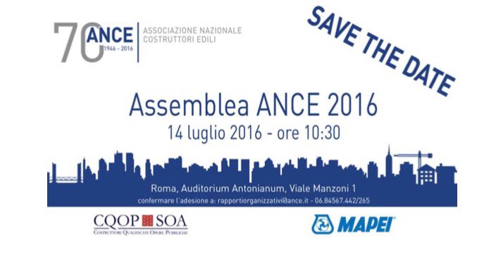 de_albertis's tweet photo. Un appuntamento importante per fare il punto sul settore #costruzioni Assemblea #ANCE #2016 -14 luglio @ANCEgiovani https://t.co/OGANjQ9psg